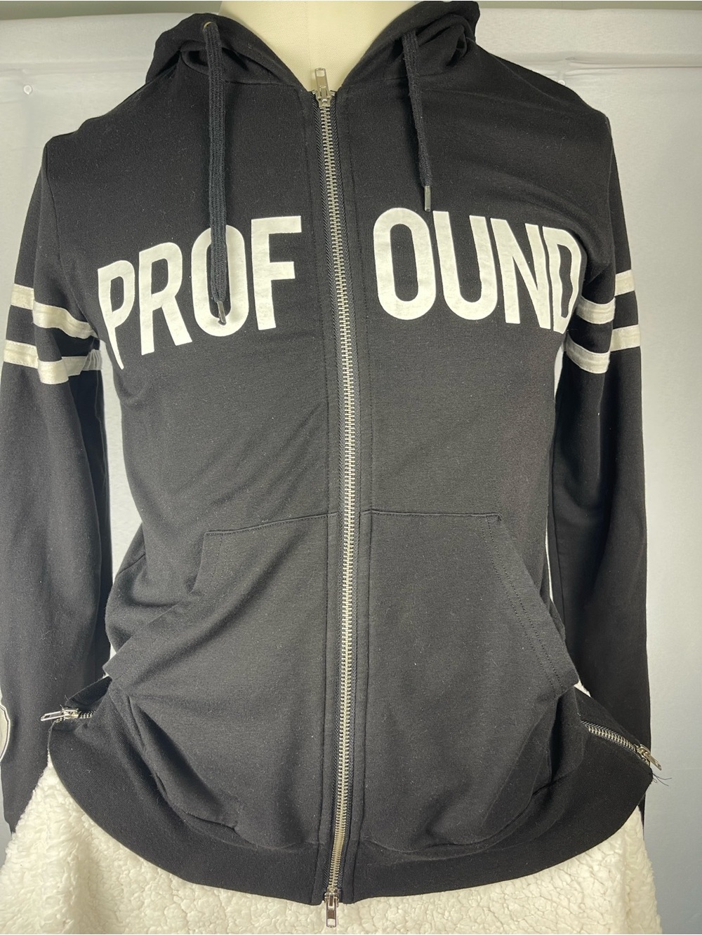 Black Zip-Up Hoodie with 'PROFOUND AESTHETIC' Chest Print